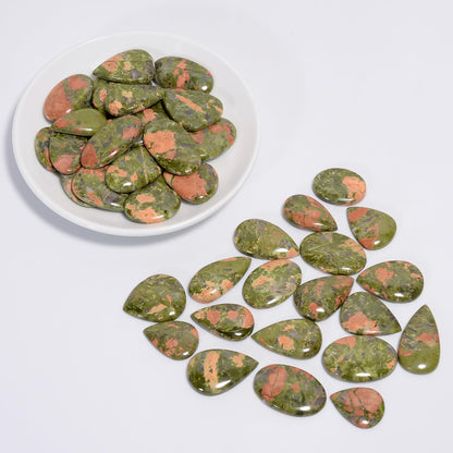 Natural Unakite Gemstone- Healing Crystals for DIY Jewelry Making -Loose Natural Cabochon -Perfect for Crafting Unique Jewelry Designs -Gift for Her, Mother and Wife (5 pcs, 25-35 mm)
