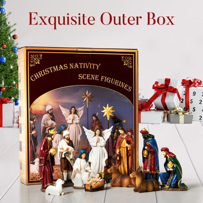 BESBLEE Nativity Sets for Christmas Indoor Set of 13 Pieces 5.9 Inches Tabletop Classic Nativity Scene Resin Figurines Set Religious Decorations Collection Gifts fot All Holidays Home Decor
