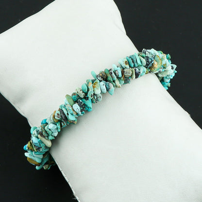 CRYSTALIS Natural Turquoise Beads Braided Rope Bracelet, Chips Nuggets Beaded Gemstones, Chakra Healing Stones, Gift Giving Womens Jewelry, 925 Sterling Silver Bracelet 8 inch