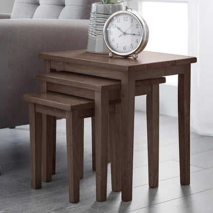 Julian Bowen Cleo Nest of Tables Set of 3, Nesting Oak Side Table for Living Room, Stackable Side Table for Small Spaces, 46 x 48 x 33 cm - Walnut Effect