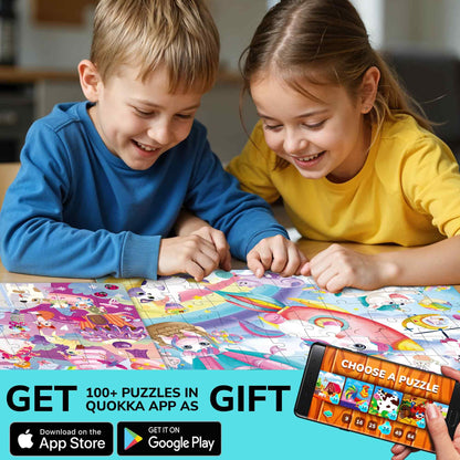 QUOKKA Puzzles for Kids Ages 4-6 - Set of 4x60 Jigsaw Puzzles for Toddlers 3-5 - Unicorn Princess Animals Toys for Children 6-8 yo - Gift Educational Game for Boys & Girls