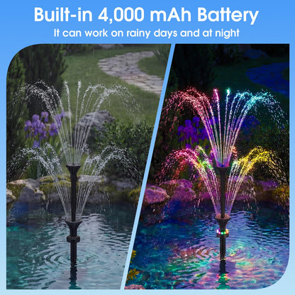 AMZtime 20W Solar Fountain Pump, Solar Water Pump with Lights Built-in 4000mAh Battery, 2026 New DIY Solar Water Fountain for Bird Bath, Pool, Pond, Garden, Fish Pond, Small Waterfall