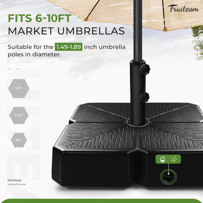 FRUITEAM 110lb Capacity Fillable Portable Umbrella Base with Wheels,Patio Umbrella Base Water & Sand Filled Umbrella Stand for Garden,Outdoor,Deck w/2 Locks,2Knobs