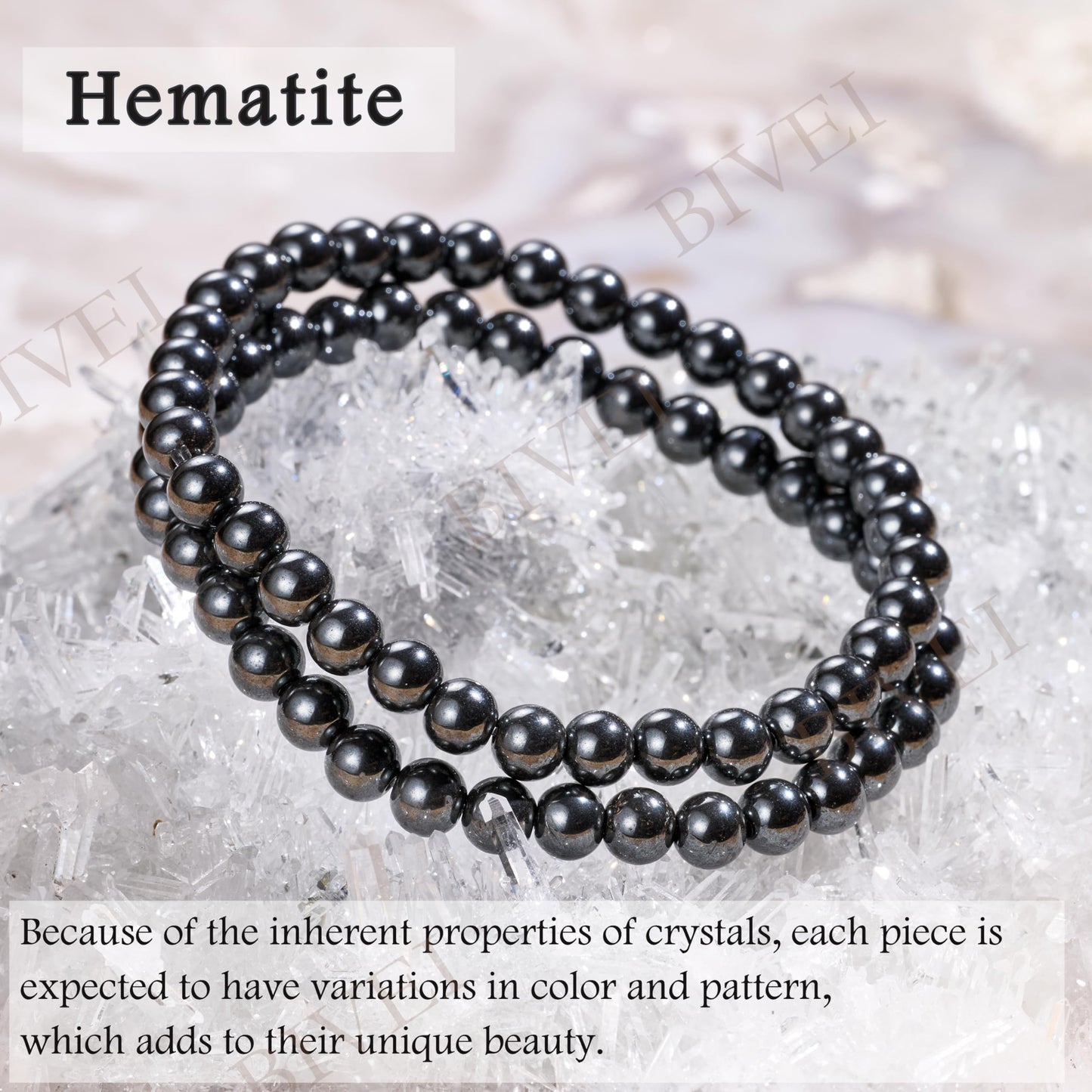 Bivei Hematite - Mental Mastery - 6mm Beaded Bracelets for Women Handmade Semi Precious Natural Stone Stretch Elastic Jewelry for Women Yoga Protection Gifts