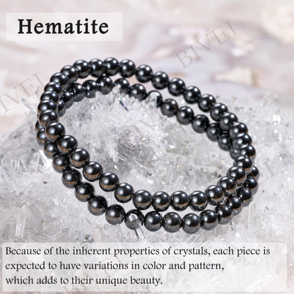 Bivei Hematite - Mental Mastery - 6mm Beaded Bracelets for Women Handmade Semi Precious Natural Stone Stretch Elastic Jewelry for Women Yoga Protection Gifts
