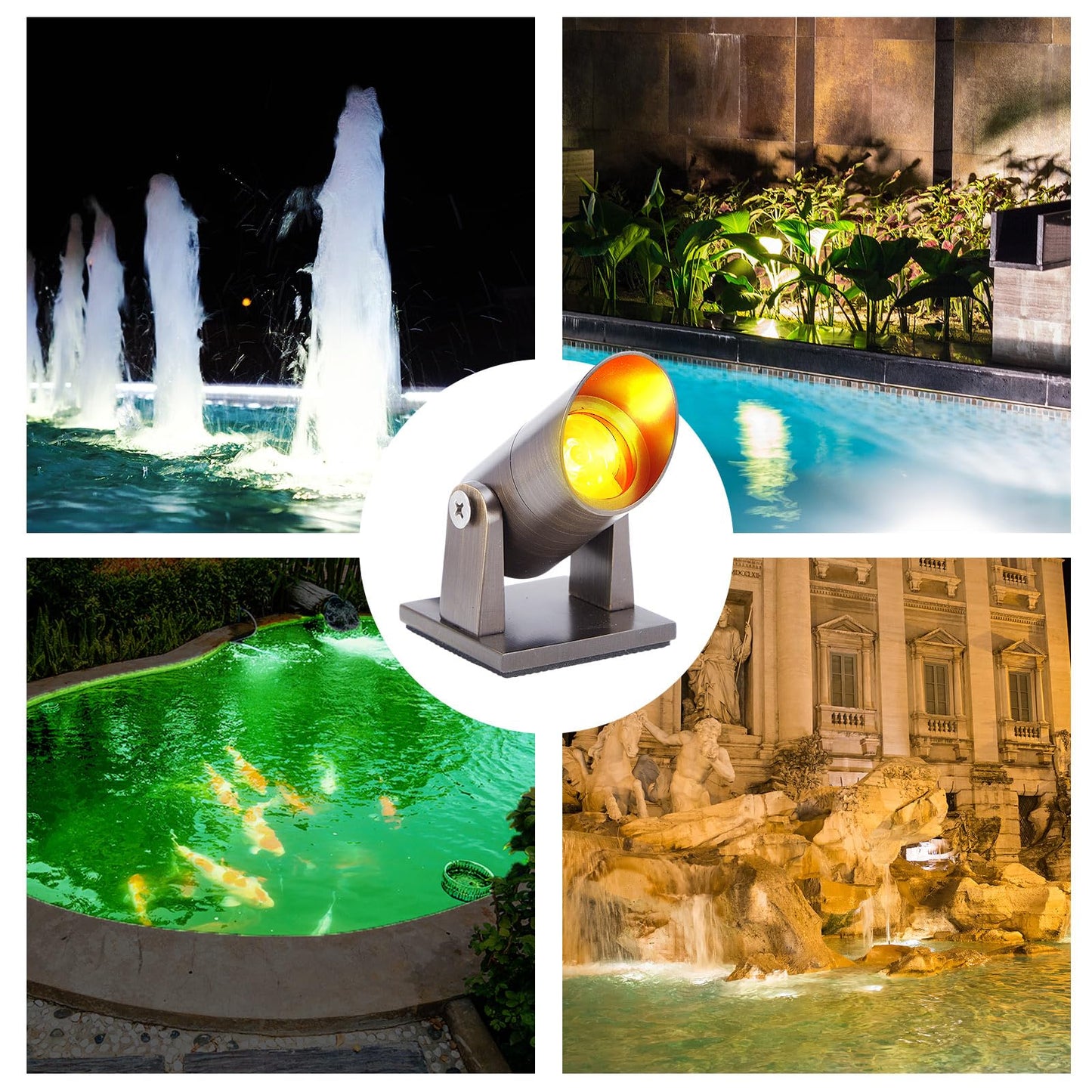 Rossesay 6 Pack Waterproof Brass Underwater Light Ip65 Pond Lights LED Submersible Pool Fountain for Swimming Home Garden Patio Pond Fountain Waterfall Landscape Rockery