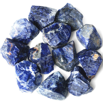QINJIEJIE 0.9Lbs Blue Sodalite Raw Crystals Natural Stones Bulk Large 1" Rough Rocks Reiki Gemstones Fountain Landscape Rocks for Tumbling Cabbing Polishing Wire Wrapping Wicca Decoration
