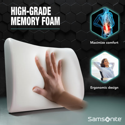 Samsonite Memory Foam Lumbar Support Pillow for Office Chair, Gaming Chair & Car Seat Automotive Use, Ergonomic Back Cushion, Home Office Essentials for Sitting Comfort and Posture Relief Back Support