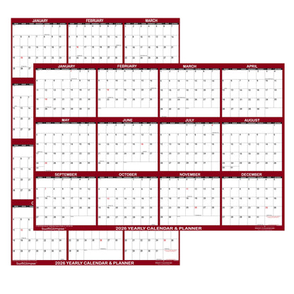 32" x 48" SwiftGlimpse 2026 Wall Calendar Erasable Jumbo XL Wet & Dry Erase Laminated 12 Month Annual Yearly Wall Planner, Reversible, Horizontal/Vertical, Maroon
