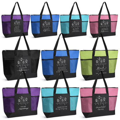 Paterr 10 Pcs Volunteer Appreciation Gifts Bulk Large Tote Bags with Zippered Mesh Pocket Inspirational Gift for Women Men(Multicolor)