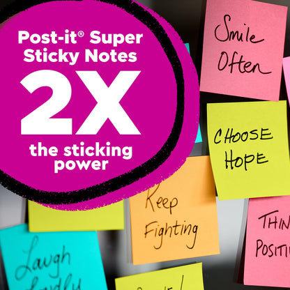 Post-it Super Sticky Lined Notes, 5 Sticky Note Pads, 4x6 in, 2X the Sticking Power, School Supplies, Office Products, Sticky Notes for Vertical Surfaces, Monitors, Walls and Windows, Bright Colors
