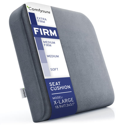 ComfySure Seat Cushion Extra Large - Firm Memory Foam Chair Pad for Recliner, Wheelchair, Office Chair, Stadium, Bleacher, Car, Floor, Patio Furniture, Bariatric Overweight Users 19”x17”x3”