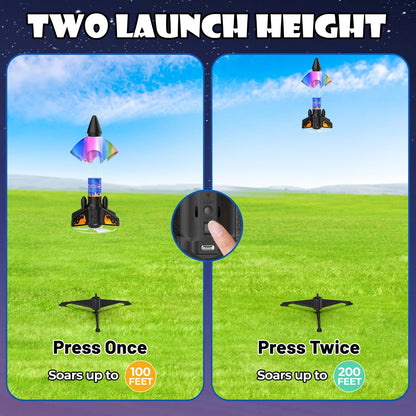 Ovaasy Rocket Launcher for Kids, 200 ft Self Launching Motorized Rocket Toy with LED and Safety Parachute Land, Outdoor Toys Cool Birthday for Boys Ages 8-12 (Orange)