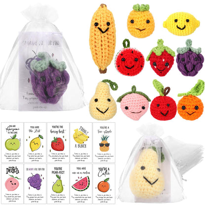 Shappy 30 Sets Dancing Fruit Inspirational Gift Positive Fruit Funny Wool Knitted Mini Coworker Appreciation Gift Motivational Pun Card Graduation Party Favor for Teacher Employee Staff