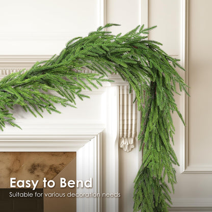 WBHome 2 PCS 9FT Real Touch Norfolk Pine Christmas Garland, Winter Greenery Garland for Christmas, Holiday Seasonal Outdoor/Indoor Home Decor