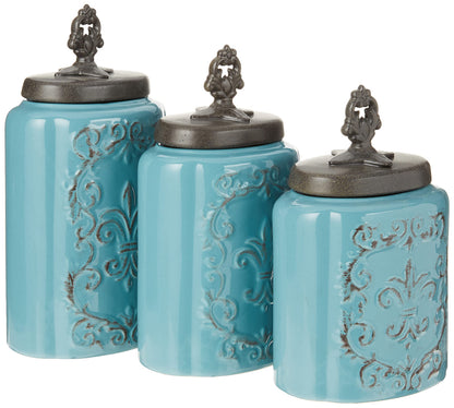 American Atelier 1182144-BL Blue Antique Set of 3 Canisters,60, 74.5, 84.5 oz