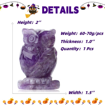 YATOJUZI 2” Owl Decors Natural Amethyst Crystals Stones Purple Cute Decor Polished Hand-Carved Sculpture Statue Figurines Gemstone Home Office Desk Decoration Reiki Energy Gifts