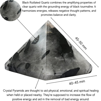 Amazing Gemstone Black Rutilated Quartz Pyramid Crystal Healing Stones - 2" Great Pyramid Figurine of Natural Stone Pyramid for Meditation, Reiki, Chakra Balancing and Crystal Pyramids Grid