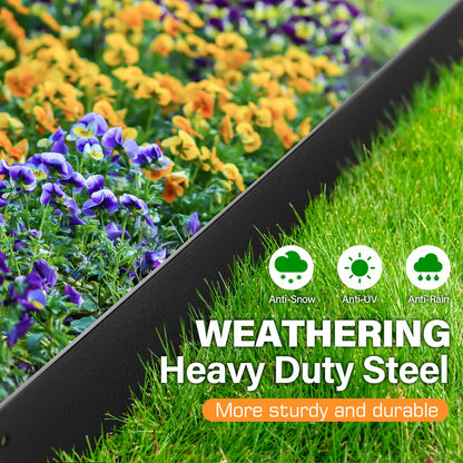 LAVEVE Landscape Edging Galvanized Steel Black, Hammer-in Metal Garden Edging Border with Clips, Suitable for Garden Fence, Paver Edging, Lawn and Yard