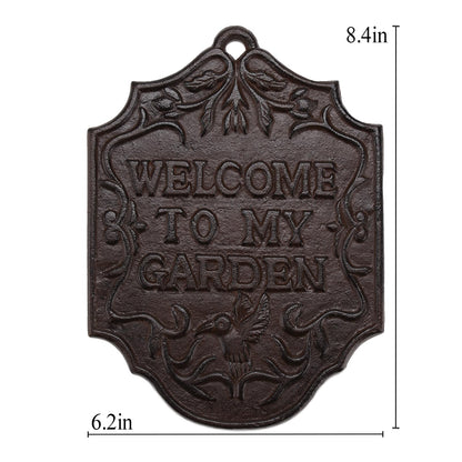 BRASSTAR Cast Iron WELCOME TO MY GARDEN Sign, Front Door Porch Decor Rustic Farmhouse Garden Entryway Wall Hanging Decor (Brown)