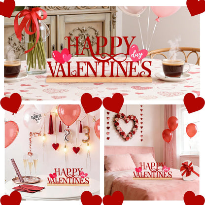 ASTNIC Metal Happy Valentine's Day Sign,Valentines Day Decorations Indoor Romantic Heart Word Valentines Day Table Decorations with Wooden Base for Home Decor Party Wedding Shelf Tabletop Centerpiece Gifts (Red, Happy Valentine’s)