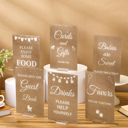6 Pcs Kraft Baby Shower Table Decorations Acrylic Sign Centerpieces with Stand Take One Sign Birthday Decorations Party Supplies 5 x 7"