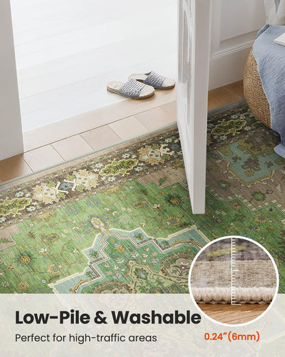 AMADA HOMEFURNISHING 9x12 Area Rug for Living Room, Vintage Washable Area Rug Low-Pile & Non-Slip Carpet for Bedroom Dining Room Nursery Home Office, Green