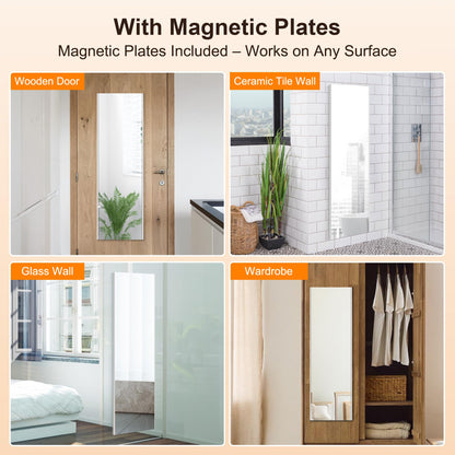 brisafe 55"x12" Magnetic Wall Mirror, Full Length Mirror with Tool-Free Installation, Shatterproof Nano Glass, Ultra Clear, Frameless Design for Bedroom, Closet, Door, Gym – Black