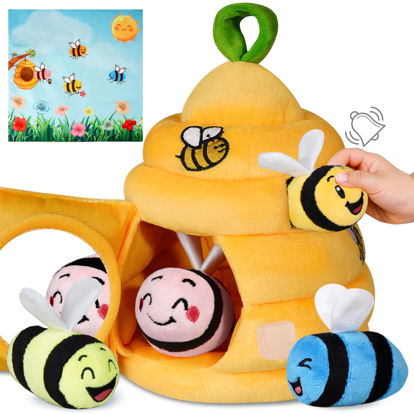 Sortnic Baby Toys 6-12 Months, Soft Beehive with 4 Sensory Bees, Map Pad, Rattle, Crinkle Paper, Squeaker, Mirror, Busy Montessori Toy for 0-3 Years Old, Infant Toys Baby Easter Basket Stuffers Gifts