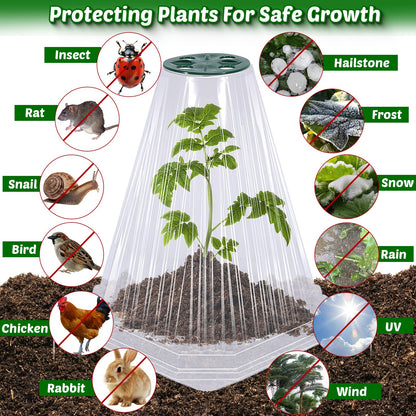 VICAMB 20 Pack Garden Cloches for Plants,Reusable Plant Bell Covers with Rotary Vent and 40PCS Ground Stakes,Garden Protector from Birds Chicken Animals,7.9" H X 6.7" D