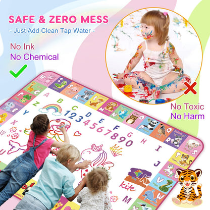 Toddlers Toys Water Doodle Mat: 48 X 32 Inch Large Mess Free Coloring & Drawing Mat - Instant Drying - Kids Educational Toys for Girls Age 3-5 Home Activities - Birthday/Christmas Gifts for Girls Boys