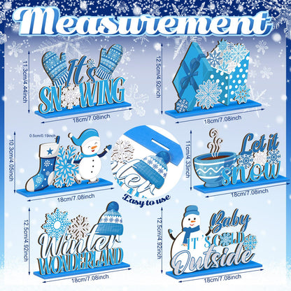 Suzile 6 Pcs Winter Wooden Table Decorations Snowflake Snowman Wooden Centerpieces for Party Winter It's Snowing Theme Christmas Birthday Party Baby Is Cold Outside Supplies