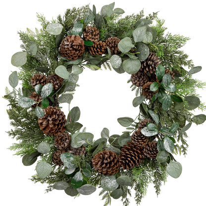Briful Artificial Christmas Wreath 24 Inch Large Front Door Wreath with Glittering Eucalyptus Green Leaves Pine Branches Pine Cones for Home Room Mantle Wall Window Xmas Indoor Outdoor Decor