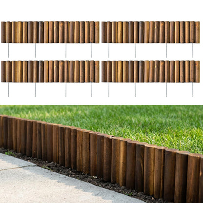 LaLaGreen Decorative Landscape Edging (30"x6", 4 Pack) Brown Wooden Fence Panels with Metal Stakes, Flowers Bed Landscape Fencing for Lawn Yard Patio Pathway Decor Tree Rings Garden Barries Outdoor