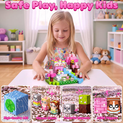 SSAWER Magnetic Blocks, 100PCS Magnetic Building Blocks, Stacking Magnets for Kids, Sensory Toy for STEM Constructions Magnet Blocks for Girls Age 3+, Christmas Birthday Gifts
