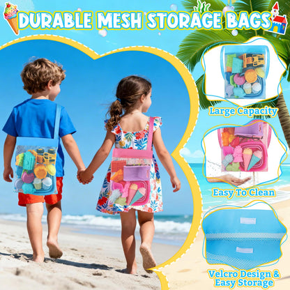 EULRGAUS Beach Toys, 36 PCS Sand Toys with Construction Vehicles, Collapsible Bucket, Princess & Prince and Ice Cream Toys, Sand Castle Building Kit, Beach Shovel, Beach Games for Kids, Boys and Girls