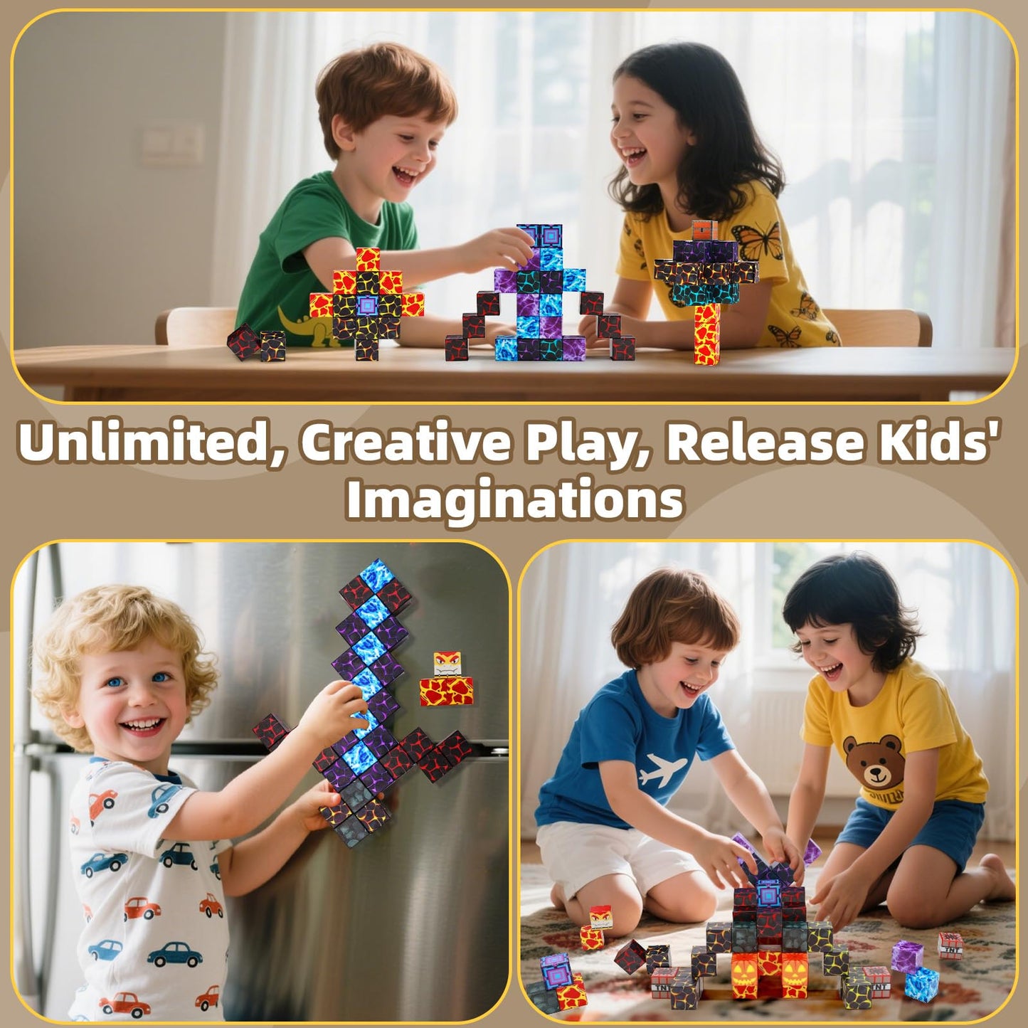 LionFuny150PCS Magnetic Blocks, Magnetic Building Blocks, Magnet Blocks for Kids Age 3-5 4-8 8-12, STEM Sensory Educational Magnet Stacking Toys Boys Girls Gifts