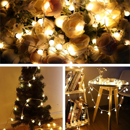 RaThun 49.2ft Globe String Lights with 16ft Extended Lead & Stable Remote - 100 LED Warm White, 8 Distinct Modes, IP44 Waterproof, UL Certified, Linkable for Indoor Outdoor Wedding Party Decor