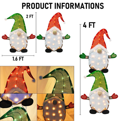 TW SHINE Set of 2 Lighted Christmas Gnomes Decorations, 50L 2 FT Stack-able Gnome Christmas Decor for Indoor Outdoor Festive Xmas Holiday Garden Yard Lawn
