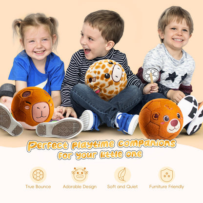 VangeBow Silent Indoor Soccer Balls for Toddlers 1-3, Inflatable Soft Plush Baby Toddler Soccer Ball Toys Gifts for Kid 3-5 Year Old Boy Girl First Birthday Gift (Giraffe, Pump Include)