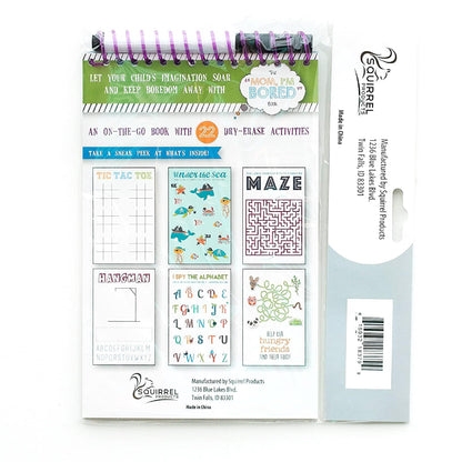 Squirrel Products Mom, I'm Bored Children's Activity Book, Fun Reusable Dry Erase Toy - Roadtrip Essentials, Word Games, Screen Free Activites for Kids Ages 3 and Up - Original Version
