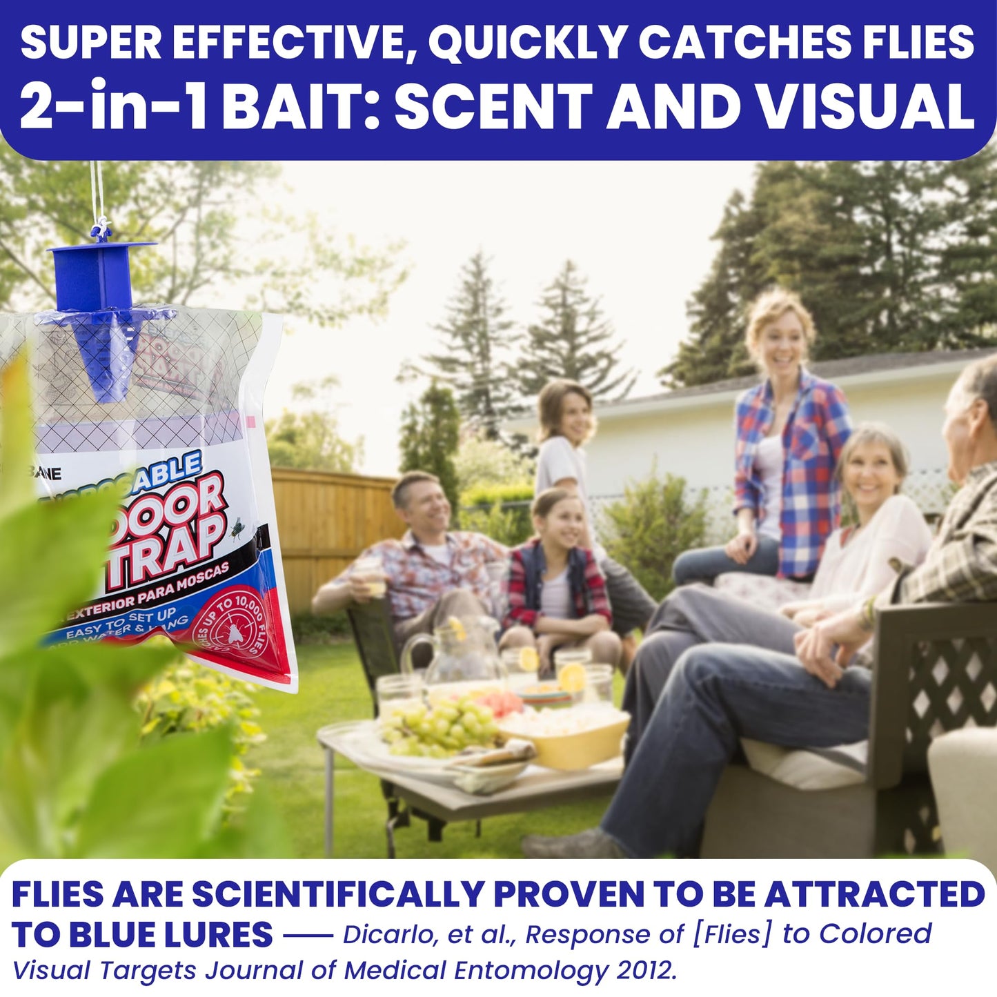 Fly Traps Outdoor Fly Trap for Patio. 4 Non-Toxic Pre-Baited Flies Bags Outdoor Disposable. Hanging Bug Catchers for All Filth Flies Killer for Outside Bug Control in Yard Horse Ranch Trash Can.