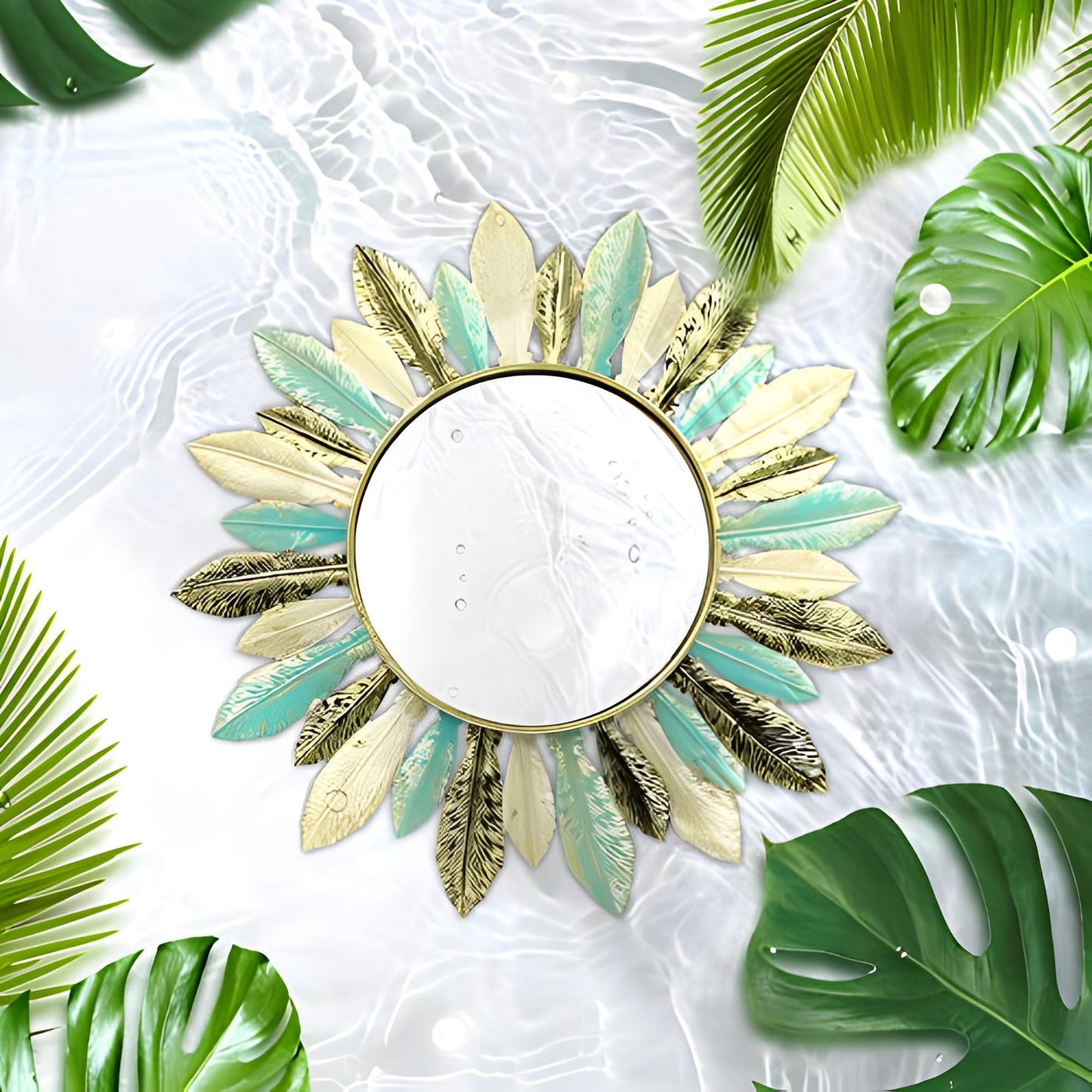 Fiskenet Plume Wall Decorative Mirror Feather Pinna Glass Mirrors Iron Green Grace Living Room Entrance Home Embellish