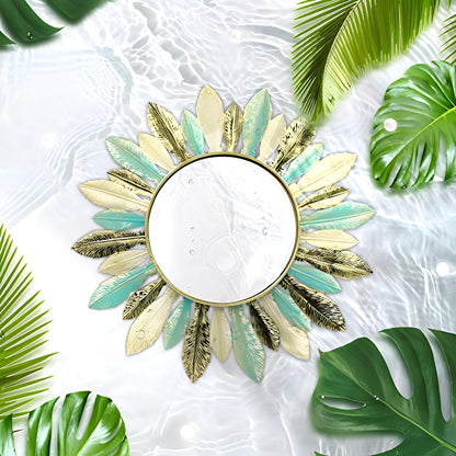 Fiskenet Plume Wall Decorative Mirror Feather Pinna Glass Mirrors Iron Green Grace Living Room Entrance Home Embellish
