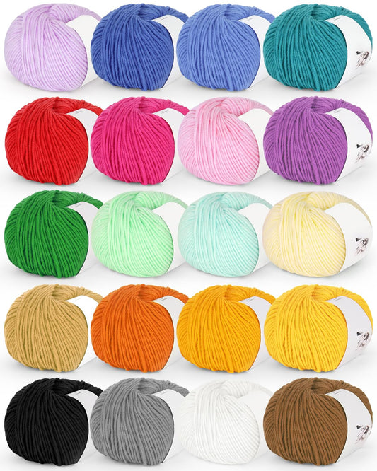 Katech 20 Skeins Cotton Yarn for Crocheting-55% Cotton 45% Acrylic-#3 DK (Light)-Super Soft Milk Cotton Yarn-Great Crochet and Knitting Starter Kit for Colorful Craft（Color A）