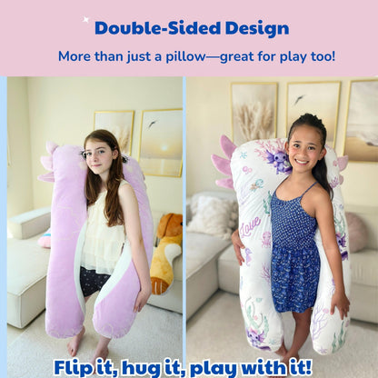 LUNAMIRA Axolotl Kids Body Pillow - 47" U-Shape Long Plush Soft Animal Pillow for Kids, Sleeping, Reading, ADHD & Special Needs Comfort, Anxiety, Washable Cover, Snuggle Fun Cuddle for Boys & Girls