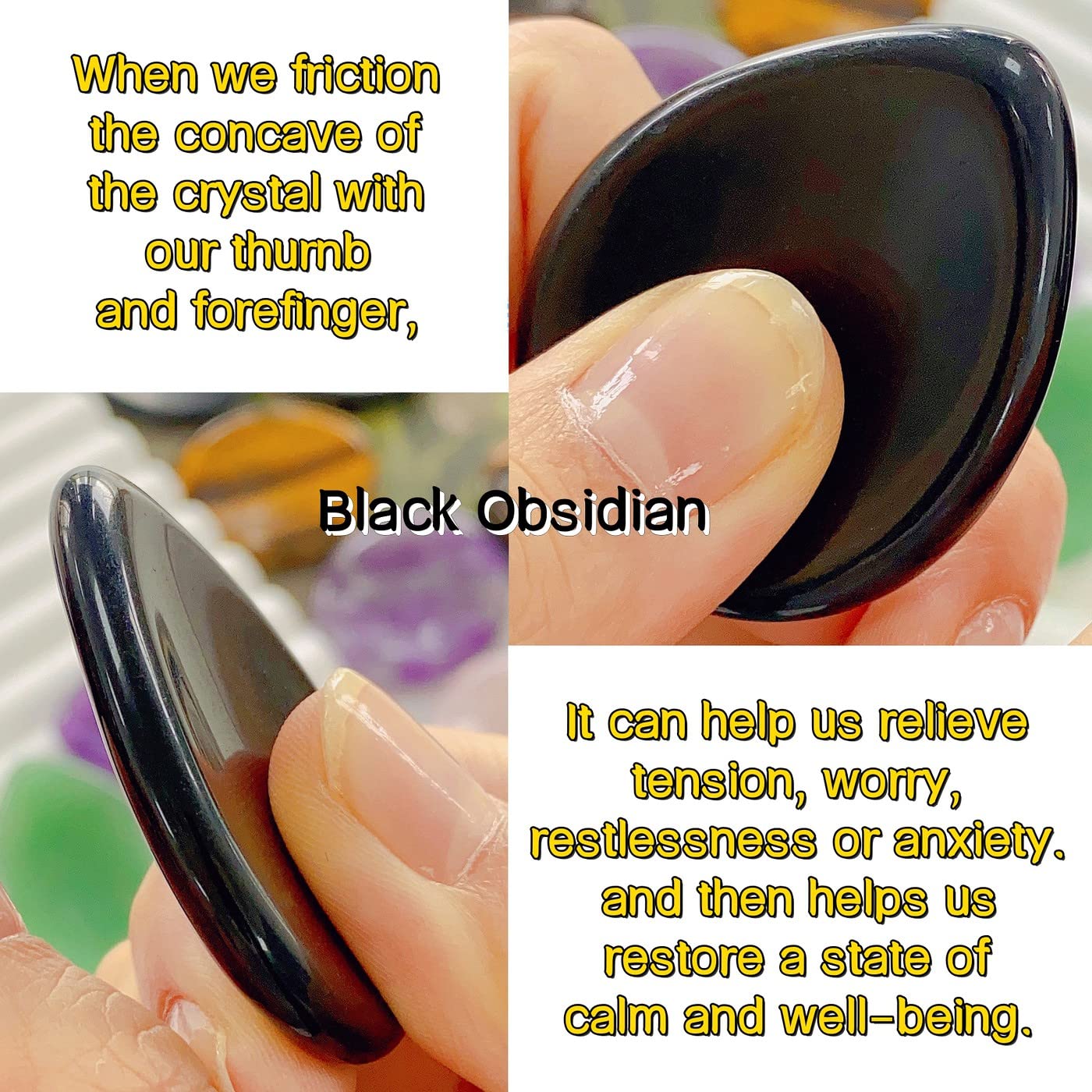 QINJIEJIE 2PCS Crystals Thumb Worry Stones for Anxiety Lapis Lazuli Obsidian Hand Carved Worry Stone Pocket Gemstones Meditation Crystal Reiki Relax Palm Stone Gift for Men