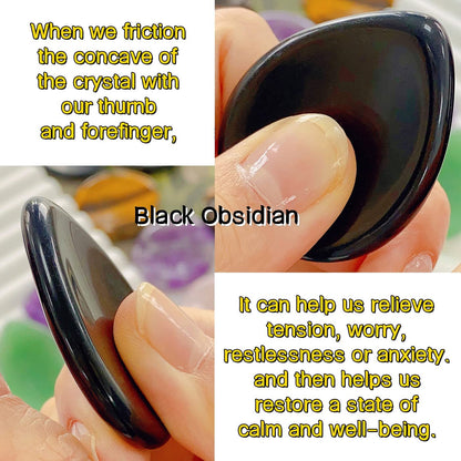 QINJIEJIE 2PCS Crystals Thumb Worry Stones for Anxiety Lapis Lazuli Obsidian Hand Carved Worry Stone Pocket Gemstones Meditation Crystal Reiki Relax Palm Stone Gift for Men