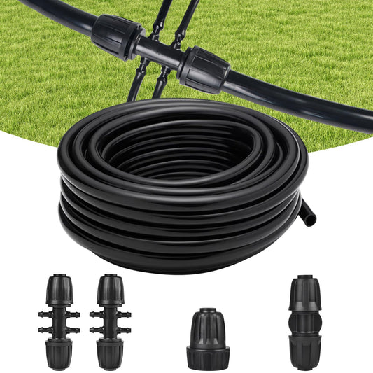 letesult 50FT 1/2 Inch Drip Irrigation Tubing Main Line Hose Tube, Drip Line Irrigation System Includes 2pcs 6-Way Connector & 1/2" Straight Connector & 3/4" to 1/2" Faucet Adapter for Garden Watering