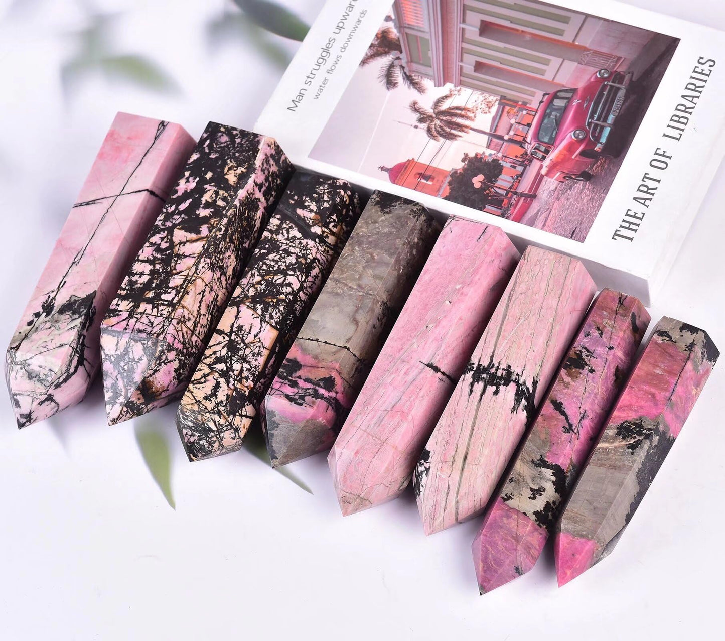 Rhodonite Stone Tower Obelisk Healing Crystal Stone Wand Natural Reiki Meditation Gifts 1.7-2.2 LBS
